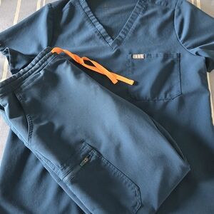 Figs Men's Teal Scrub Pants with Orange Drawstring